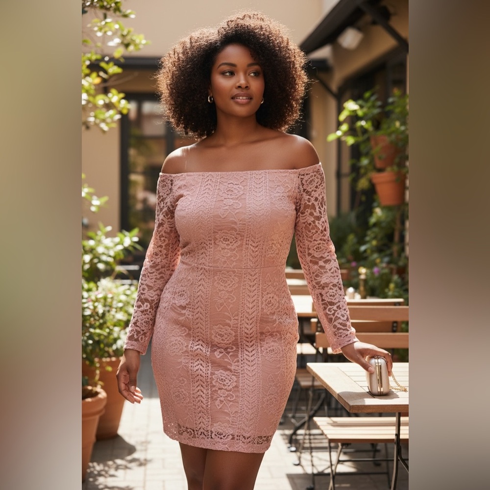 Honey Peach Mid Length Lace Dress